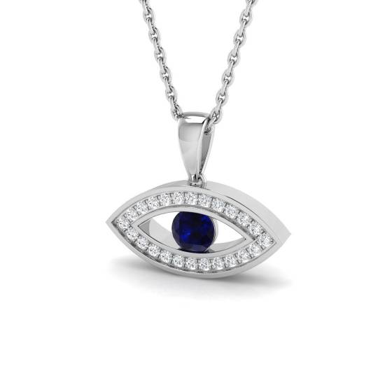 0.28ct SI2/G Round cut Blue Sapphire Gemstone Pendant in 9k White Gold