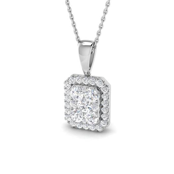 0.82ct SI2/G Round cut Natural Diamond Cluster Pendant in 18k White Gold