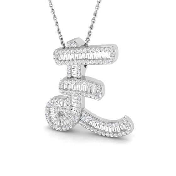 0.82ct SI2/G Baguette cut Natural Diamond Initials Pendant in 9k White Gold