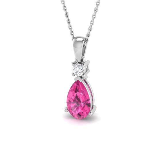 1.94ct SI2/G Pear cut Pink Sapphire Gemstone Pendant in 18k White Gold