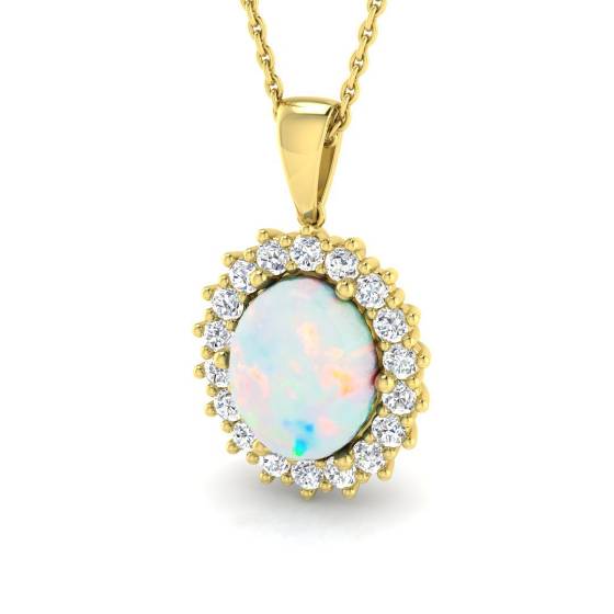 2.12ct SI2/G Round cut Opal Gemstone Pendant in 9k Yellow Gold