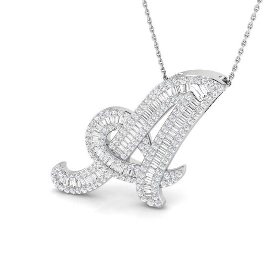 1.59ct SI2/G Round cut Natural Diamond Initials Pendant in 9k White Gold