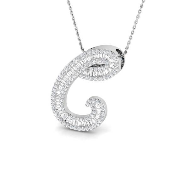 1.18ct SI2/G Round cut Natural Diamond Initials Pendant in 9k White Gold