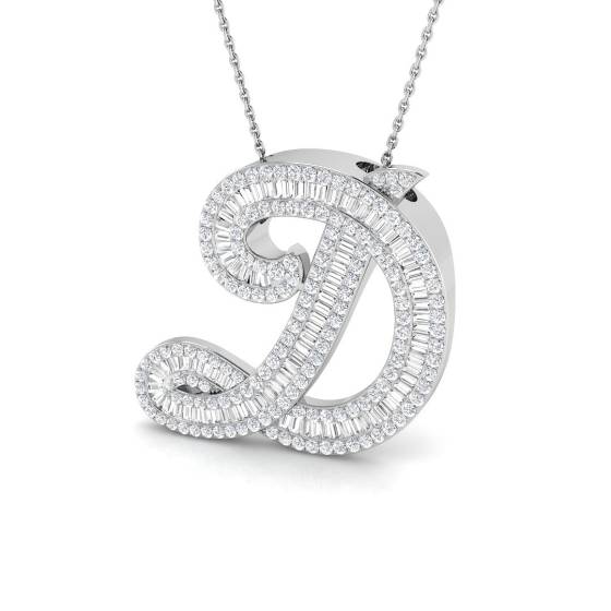 1.93ct SI2/G Round cut Natural Diamond Initials Pendant in 9k White Gold