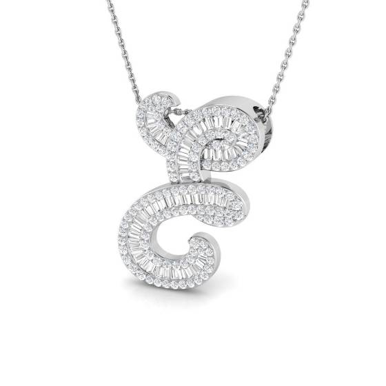 1.16ct SI2/G Round cut Natural Diamond Initials Pendant in 9k White Gold