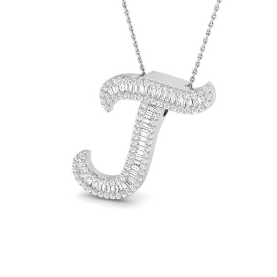 1.10ct SI2/G Round cut Natural Diamond Initials Pendant in 9k White Gold