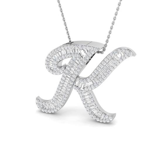 1.72ct SI2/G Round cut Natural Diamond Initials Pendant in 9k White Gold