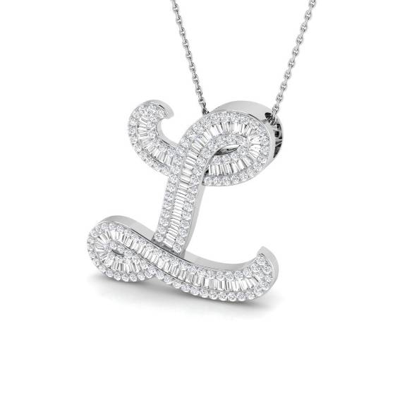 1.67ct SI2/G Round cut Natural Diamond Initials Pendant in 9k White Gold