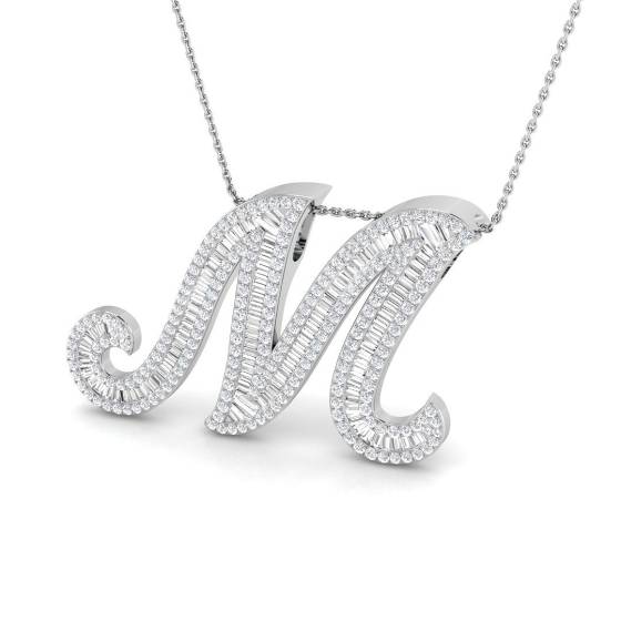 2.34ct SI2/G Round cut Natural Diamond Initials Pendant in 9k White Gold