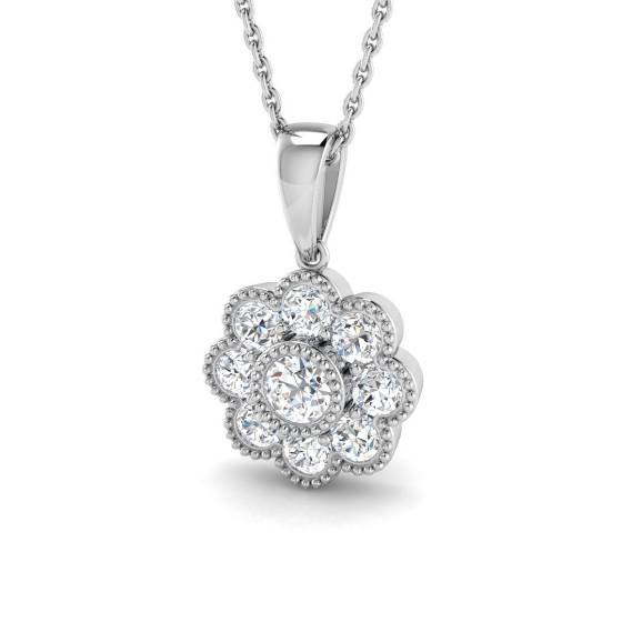 0.72ct SI2/G Round cut Natural Diamond Vintage Pendant in 18k White Gold