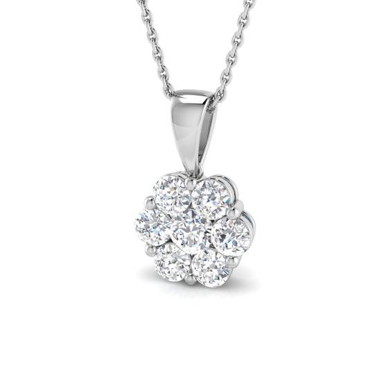 1.00ct SI2/G Round cut Natural Diamond Cluster Pendant in 18k White Gold