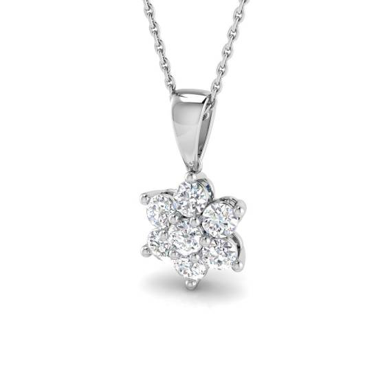 0.73ct SI2/G Round cut Natural Diamond Cluster Pendant in 18k White Gold