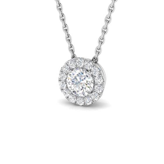 0.30ct SI2/G Round cut Natural Diamond Halo Pendant in 18k White Gold