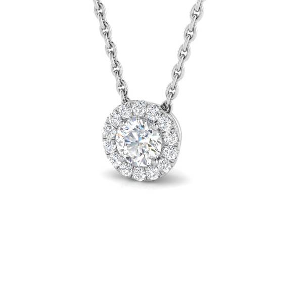 0.22ct SI2/G Round cut Natural Diamond Halo Pendant in 18k White Gold