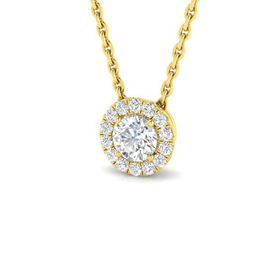 0.22ct SI2/G Round cut Natural Diamond Halo Pendant in 18k Yellow Gold