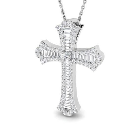 0.61ct SI2/G Round cut Natural Diamond Cross Pendant in 9k White Gold