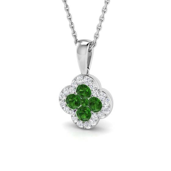 0.55ct SI2/G Round cut Tsavorite Gemstone Pendant in 18k White Gold