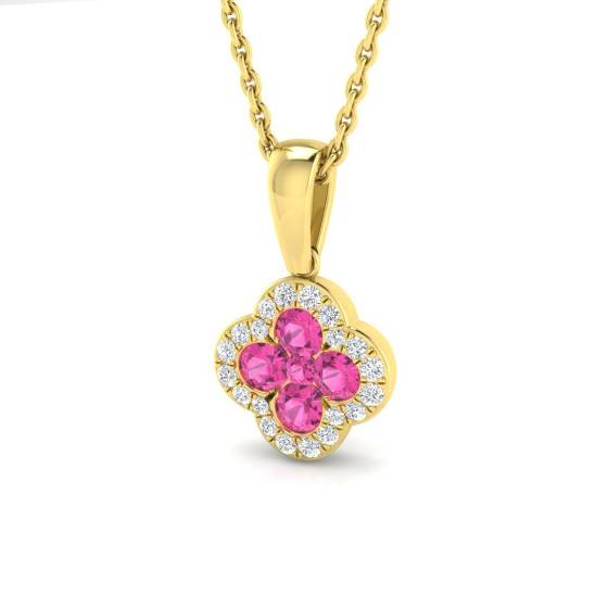 0.42ct SI2/G Round cut Pink Sapphire Gemstone Pendant in 18k Yellow Gold