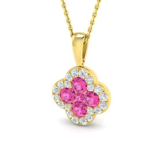 1.22ct SI2/G Round cut Pink Sapphire Gemstone Pendant in 18k Yellow Gold