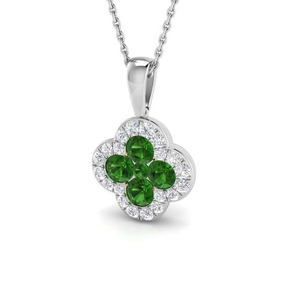 1.46ct SI2/G Round cut Tsavorite Gemstone Pendant in 18k White Gold