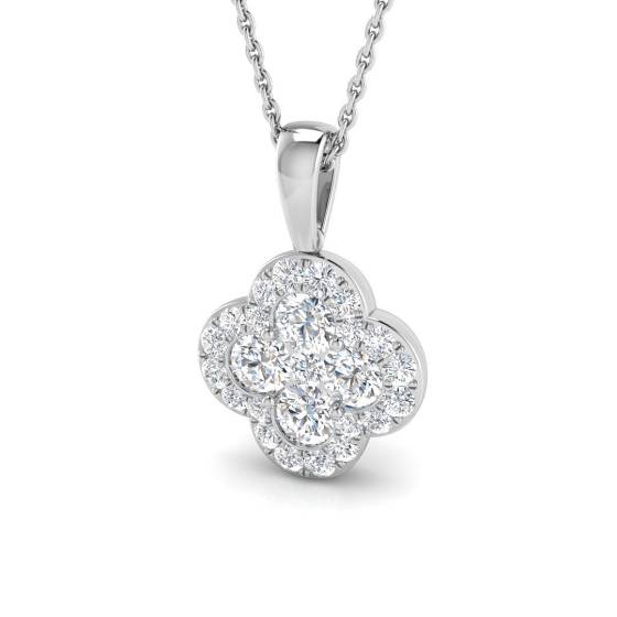 1.05ct SI2/G Round cut Natural Diamond Cluster Pendant in 18k White Gold