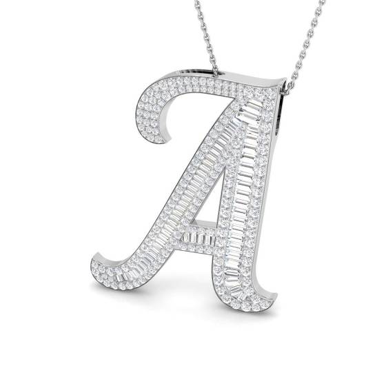 2.42ct SI2/G Round cut Natural Diamond Initials Pendant in 9k White Gold