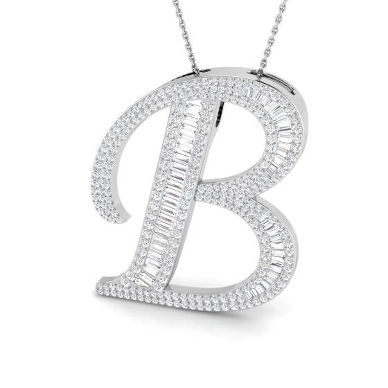 2.44ct SI2/G Round cut Natural Diamond Initials Pendant in 9k White Gold