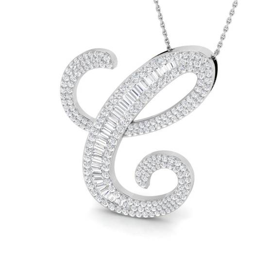 2.30ct SI2/G Round cut Natural Diamond Initials Pendant in 9k White Gold