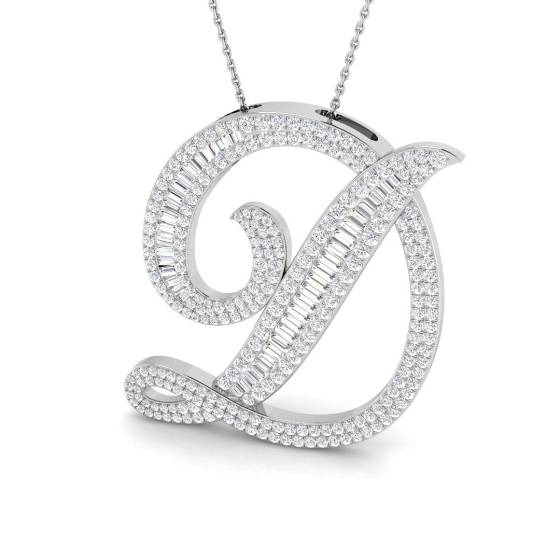 2.54ct SI2/G Round cut Natural Diamond Initials Pendant in 9k White Gold