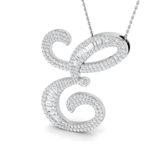 1.88ct SI2/G Round cut Natural Diamond Initials Pendant in 9k White Gold