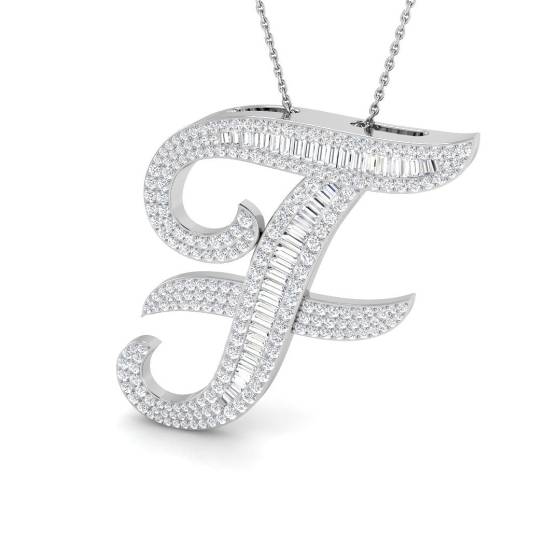 2.22ct SI2/G Round cut Natural Diamond Initials Pendant in 9k White Gold