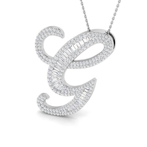 2.18ct SI2/G Round cut Natural Diamond Initials Pendant in 9k White Gold