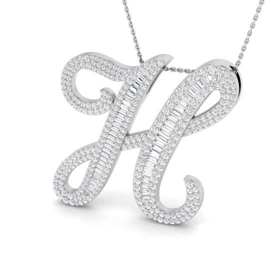2.88ct SI2/G Round cut Natural Diamond Initials Pendant in 9k White Gold