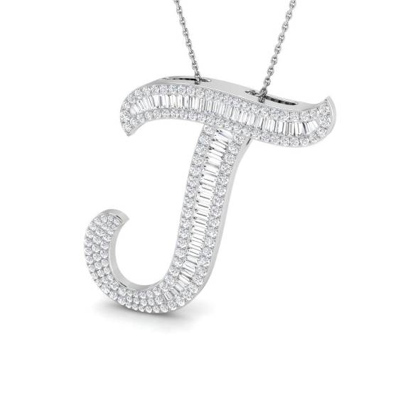2.13ct SI2/G Round cut Natural Diamond Initials Pendant in 9k White Gold