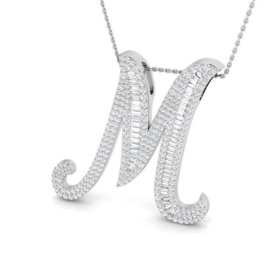 2.25ct SI2/G Round cut Natural Diamond Initials Pendant in 9k White Gold