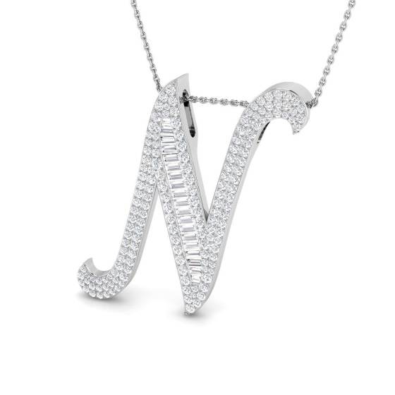 1.75ct SI2/G Round cut Natural Diamond Initials Pendant in 9k White Gold