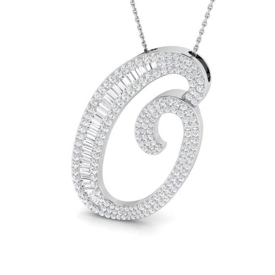 2.09ct SI2/G Round cut Natural Diamond Initials Pendant in 9k White Gold