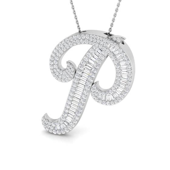2.24ct SI2/G Round cut Natural Diamond Initials Pendant in 9k White Gold
