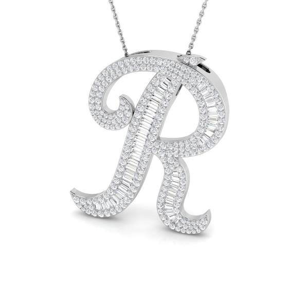 2.30ct SI2/G Round cut Natural Diamond Initials Pendant in 9k White Gold
