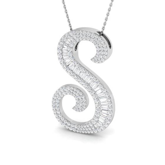1.80ct SI2/G Round cut Natural Diamond Initials Pendant in 9k White Gold