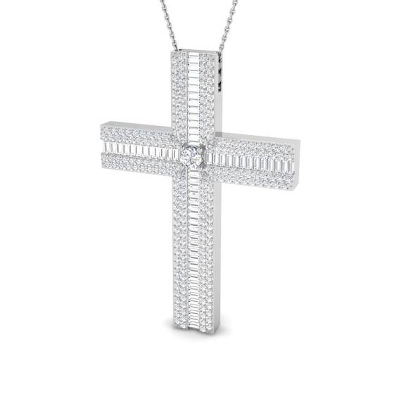3.15ct SI1/G Round cut Natural Diamond Cross Pendant in 9k White Gold