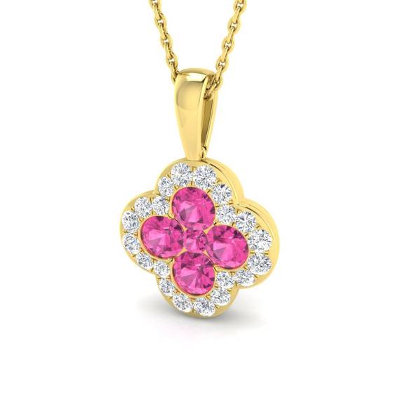 1.36ct SI2/G Round cut Pink Sapphire Gemstone Pendant in 18k Yellow Gold