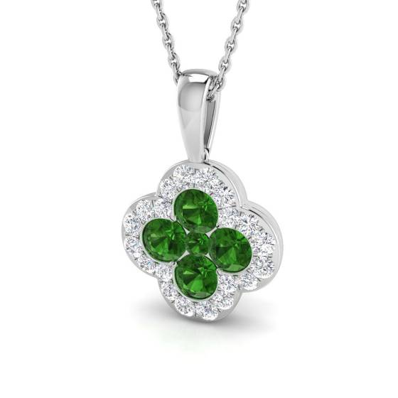 1.41ct SI2/G Round cut Tsavorite Gemstone Pendant in 18k White Gold