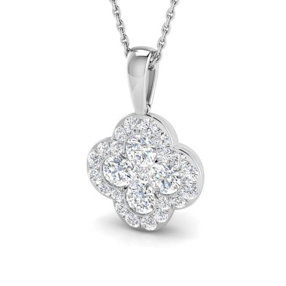 1.23ct SI2/G Round cut Natural Diamond Cluster Pendant in 18k White Gold