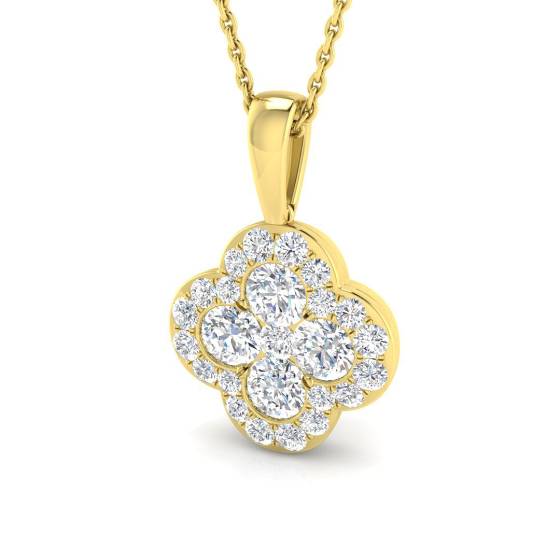 1.23ct SI2/G Round cut Natural Diamond Cluster Pendant in 18k Yellow Gold