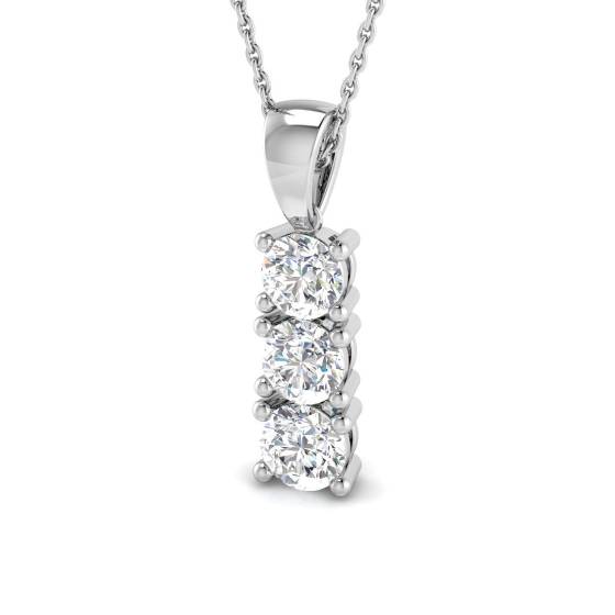 1.55ct I1/G Round cut Natural Diamond Drop and Trilogy Pendant in 18k White Gold
