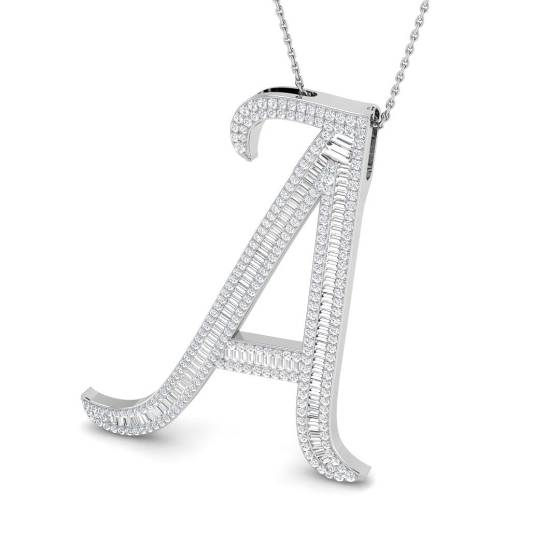 1.67ct SI2/G Baguette cut Natural Diamond Initials Pendant in 9k White Gold