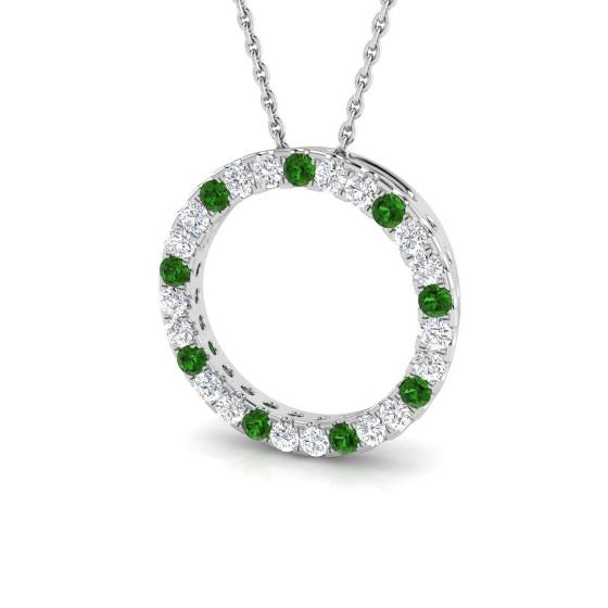 0.61ct SI2/G Round cut Tsavorite Gemstone Pendant in 18k White Gold