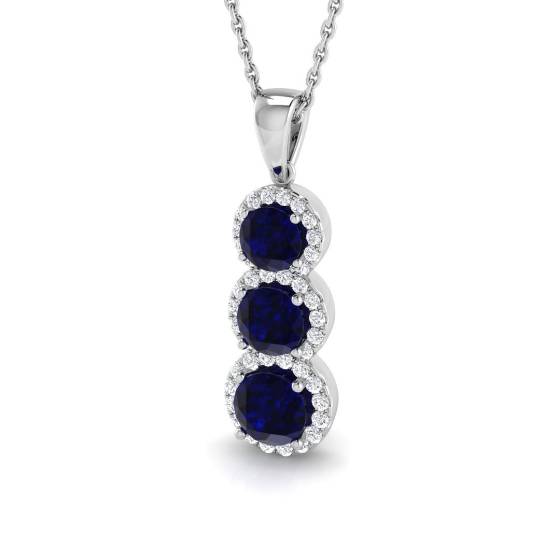 1.57ct SI2/G Round cut Blue Sapphire Gemstone Pendant in 18k White Gold
