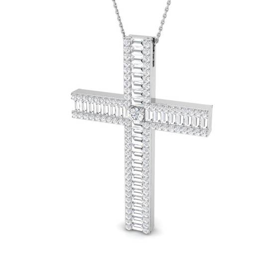3.83ct SI1/G Round cut Natural Diamond Cross Pendant in 9k White Gold